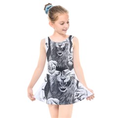 Drawing Angry Male Lion Roar Animal Kids  Skater Dress Swimsuit by danenraven