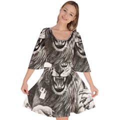 Drawing Angry Male Lion Roar Animal Velour Kimono Dress by danenraven