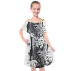 Drawing Angry Male Lion Roar Animal Kids  Cut Out Shoulders Chiffon Dress by danenraven