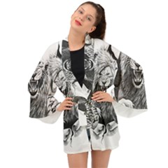 Drawing Angry Male Lion Roar Animal Long Sleeve Kimono by danenraven