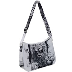 Drawing Angry Male Lion Roar Animal Zip Up Shoulder Bag by danenraven