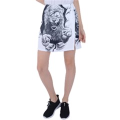 Drawing Angry Male Lion Roar Animal Tennis Skirt by danenraven