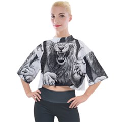 Drawing Angry Male Lion Roar Animal Mock Neck Tee