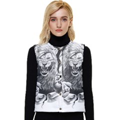 Drawing Angry Male Lion Roar Animal Women s Short Button Up Puffer Vest by danenraven