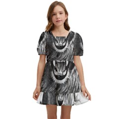 Drawing Angry Male Lion Roar Animal Kids  Short Sleeve Dolly Dress by danenraven