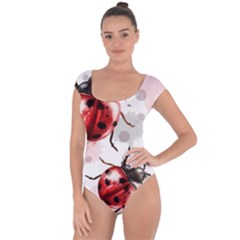 Ladybugs-pattern-texture-watercolor Short Sleeve Leotard  by Wegoenart