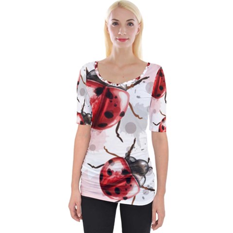 Ladybugs-pattern-texture-watercolor Wide Neckline Tee by Wegoenart