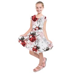 Ladybugs-pattern-texture-watercolor Kids  Short Sleeve Dress by Wegoenart