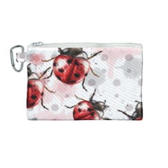 Ladybugs-pattern-texture-watercolor Canvas Cosmetic Bag (medium) by Wegoenart