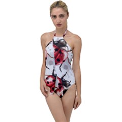 Ladybugs-pattern-texture-watercolor Go With The Flow One Piece Swimsuit by Wegoenart