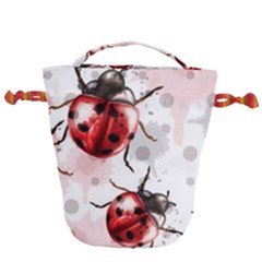 Ladybugs-pattern-texture-watercolor Drawstring Bucket Bag by Wegoenart