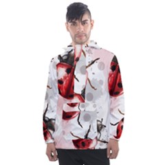 Ladybugs-pattern-texture-watercolor Men s Front Pocket Pullover Windbreaker by Wegoenart