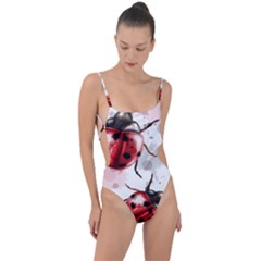 Ladybugs-pattern-texture-watercolor Tie Strap One Piece Swimsuit by Wegoenart