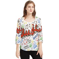 Music-color-elements Chiffon Quarter Sleeve Blouse by Wegoenart