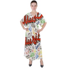 Music-color-elements V-neck Boho Style Maxi Dress by Wegoenart