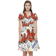 Music-color-elements Short Sleeve Waist Detail Dress by Wegoenart