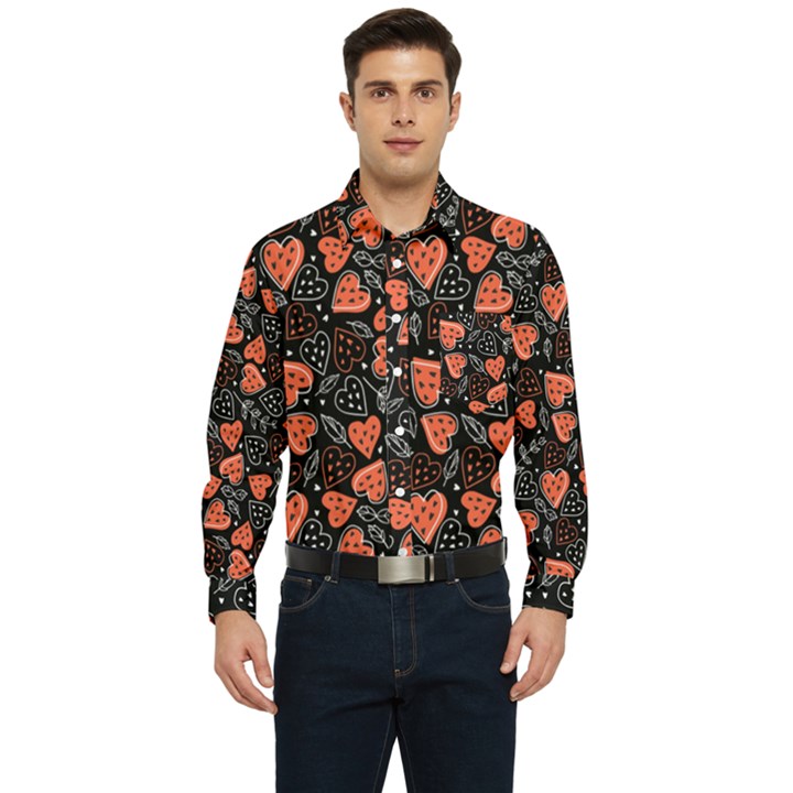 Seamless-vector-pattern-with-watermelons-hearts-mint Men s Long Sleeve Pocket Shirt 