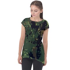 Military Background Grunge Cap Sleeve High Low Top by Wegoenart