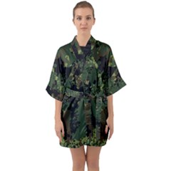 Military Background Grunge Half Sleeve Satin Kimono  by Wegoenart