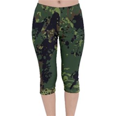 Military Background Grunge Velvet Capri Leggings  by Wegoenart