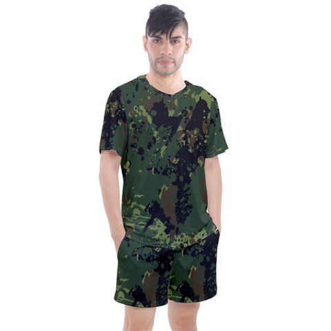 Military Background Grunge Men s Mesh Tee And Shorts Set by Wegoenart