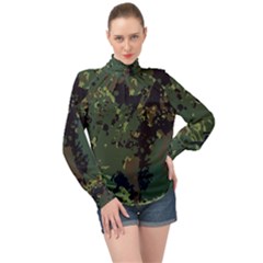 Military Background Grunge High Neck Long Sleeve Chiffon Top by Wegoenart