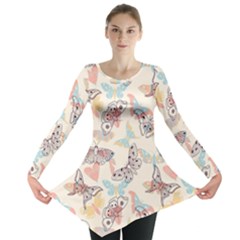 Pattern-with-hand-drawn-butterflies Long Sleeve Tunic  by Wegoenart