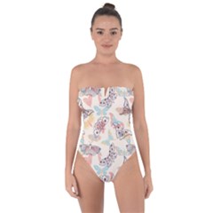 Pattern-with-hand-drawn-butterflies Tie Back One Piece Swimsuit by Wegoenart