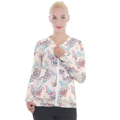 Pattern-with-hand-drawn-butterflies Casual Zip Up Jacket by Wegoenart