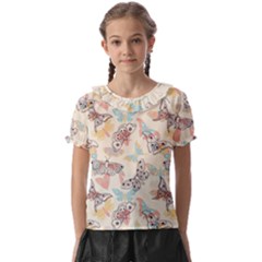 Pattern-with-hand-drawn-butterflies Kids  Frill Chiffon Blouse by Wegoenart