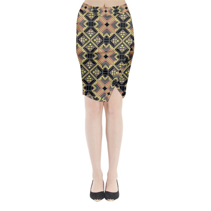 Seamless-mexican-pattern Midi Wrap Pencil Skirt