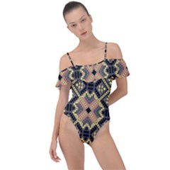 Seamless-mexican-pattern Frill Detail One Piece Swimsuit by Wegoenart