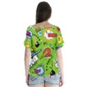 Modern-comics-background-pattern-with-bombs-lightening-jagged-clouds-speech-bubbles V-Neck Flutter Sleeve Top View2