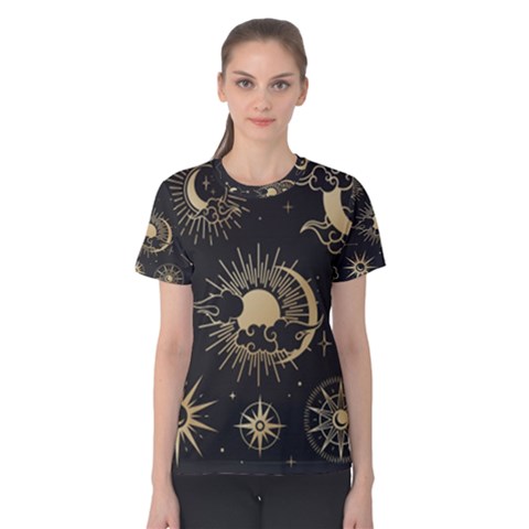 Asian-set-with-clouds-moon-sun-stars-vector-collection-oriental-chinese-japanese-korean-style Women s Cotton Tee by Wegoenart