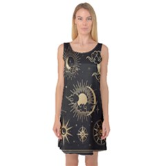 Asian-set-with-clouds-moon-sun-stars-vector-collection-oriental-chinese-japanese-korean-style Sleeveless Satin Nightdress by Wegoenart