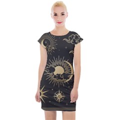 Asian-set-with-clouds-moon-sun-stars-vector-collection-oriental-chinese-japanese-korean-style Cap Sleeve Bodycon Dress by Wegoenart