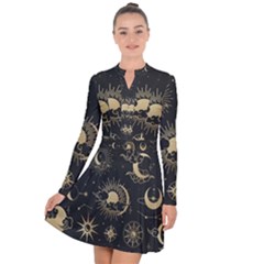 Asian-set-with-clouds-moon-sun-stars-vector-collection-oriental-chinese-japanese-korean-style Long Sleeve Panel Dress by Wegoenart