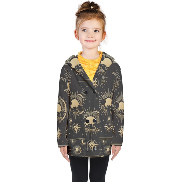 Asian-set-with-clouds-moon-sun-stars-vector-collection-oriental-chinese-japanese-korean-style Kids  Double Breasted Button Coat