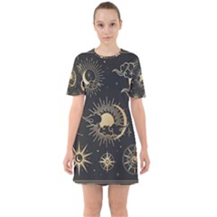 Asian-set-with-clouds-moon-sun-stars-vector-collection-oriental-chinese-japanese-korean-style Sixties Short Sleeve Mini Dress by Wegoenart