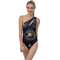 Asian-set-with-clouds-moon-sun-stars-vector-collection-oriental-chinese-japanese-korean-style To One Side Swimsuit by Wegoenart