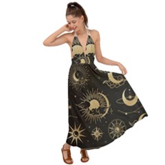 Asian-set-with-clouds-moon-sun-stars-vector-collection-oriental-chinese-japanese-korean-style Backless Maxi Beach Dress by Wegoenart