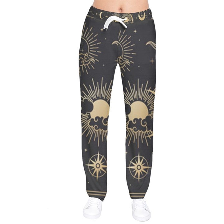 Asian-set-with-clouds-moon-sun-stars-vector-collection-oriental-chinese-japanese-korean-style Women velvet Drawstring Pants