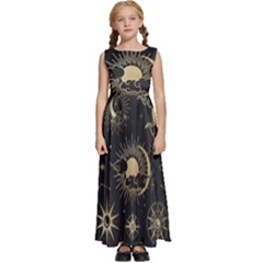 Asian-set-with-clouds-moon-sun-stars-vector-collection-oriental-chinese-japanese-korean-style Kids  Satin Sleeveless Maxi Dress by Wegoenart