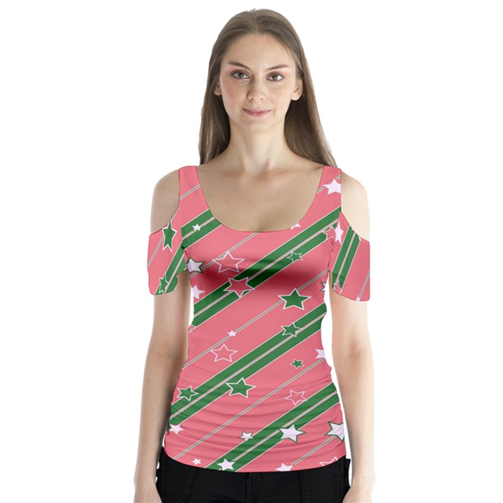 Christmas-background-star Butterfly Sleeve Cutout Tee 