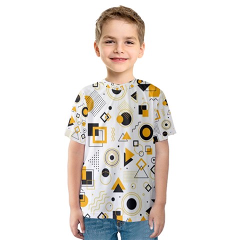 Flat-geometric-shapes-background Kids  Sport Mesh Tee by Wegoenart