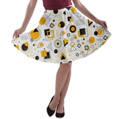 Flat-geometric-shapes-background A-line Skater Skirt by Wegoenart