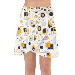 Flat-geometric-shapes-background Wrap Front Skirt by Wegoenart