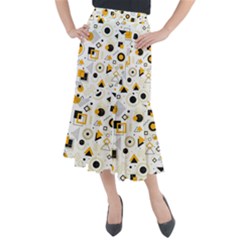 Flat-geometric-shapes-background Midi Mermaid Skirt by Wegoenart