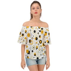 Flat-geometric-shapes-background Off Shoulder Short Sleeve Top by Wegoenart