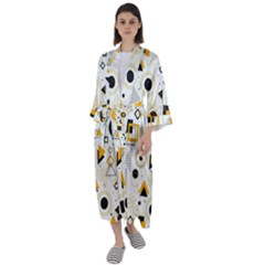 Flat-geometric-shapes-background Maxi Satin Kimono by Wegoenart